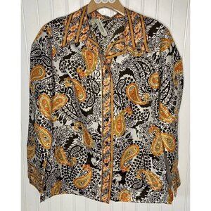 Vintage Alex Coleman Womens *Large Paisley Orange Brown 70's Button Up Blouse
